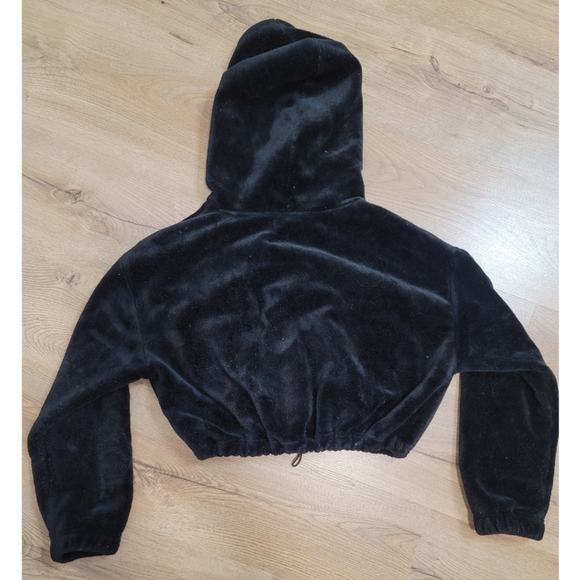 Women's black fleece sherpa weekend edition pull over crop top hoodie size small - Picture 6 of 6